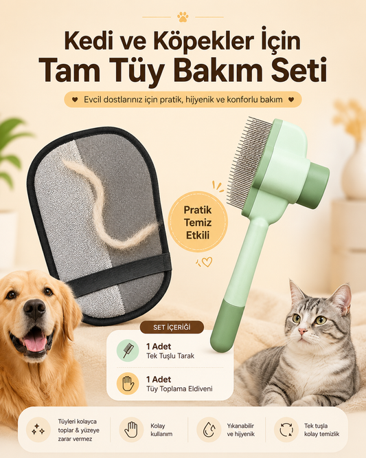 Kedi ve Köpekler İçin Tam Tüy Bakım Seti