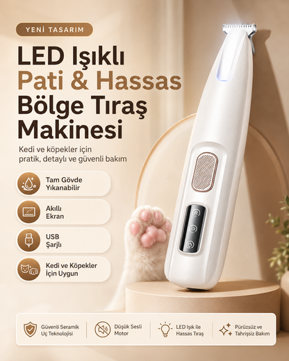 Kedi ve Köpekler İçin LED Işıklı Pati & Hassas Bölge Tıraş Makinesi
