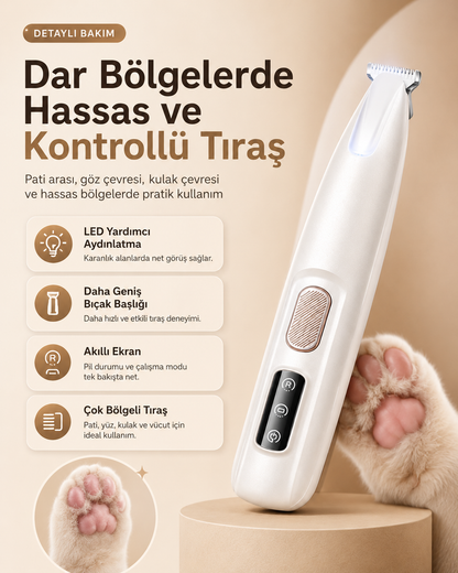 Kedi ve Köpekler İçin LED Işıklı Pati & Hassas Bölge Tıraş Makinesi
