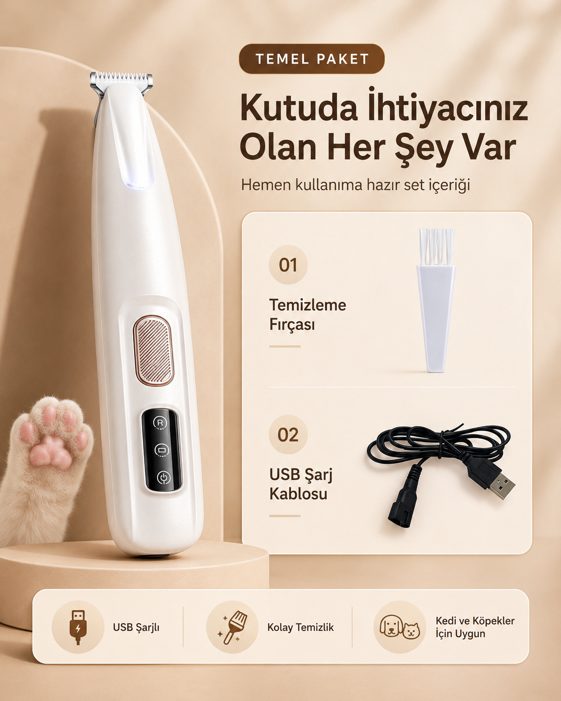 Kedi ve Köpekler İçin LED Işıklı Pati & Hassas Bölge Tıraş Makinesi