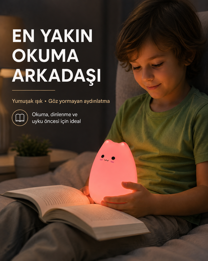 Kedi Tasarımlı Renk Değiştiren Dokunmatik Gece Lambası