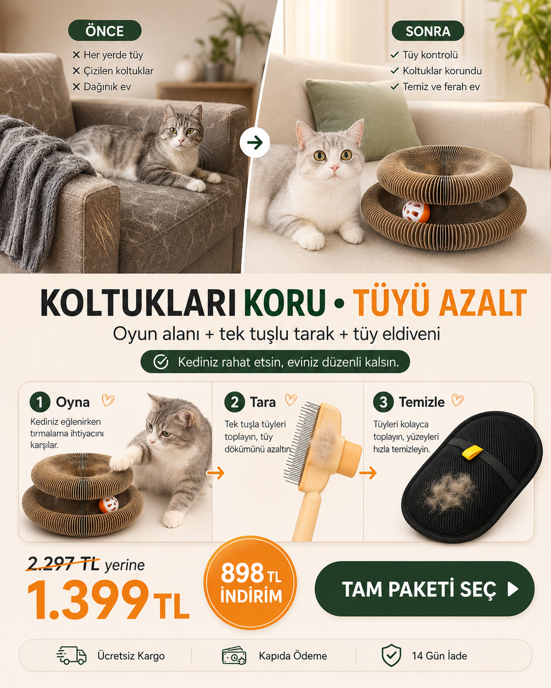 Mavera PatiForm oyun alanı, tek tuşlu tarak ve tüy toplama eldiveni tam paketi